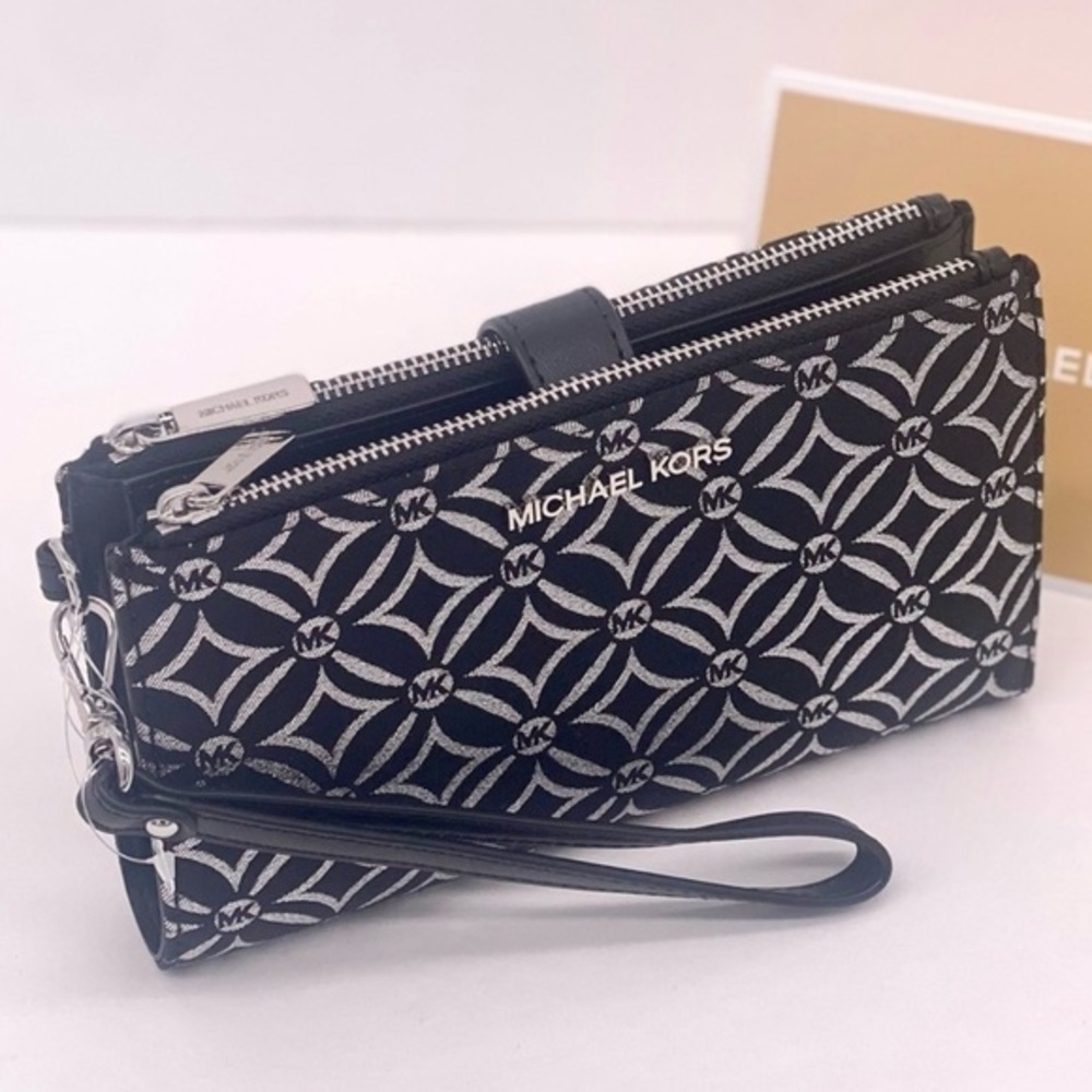 Michael Kors Black and Silver Patterned Wristlet Wallet Phone Case